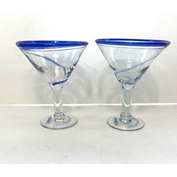 Vintage Set of Two (2) TGI Friday's Cobalt Blue Swirl Martini Margarita Glasses - Picture 5 of 7
